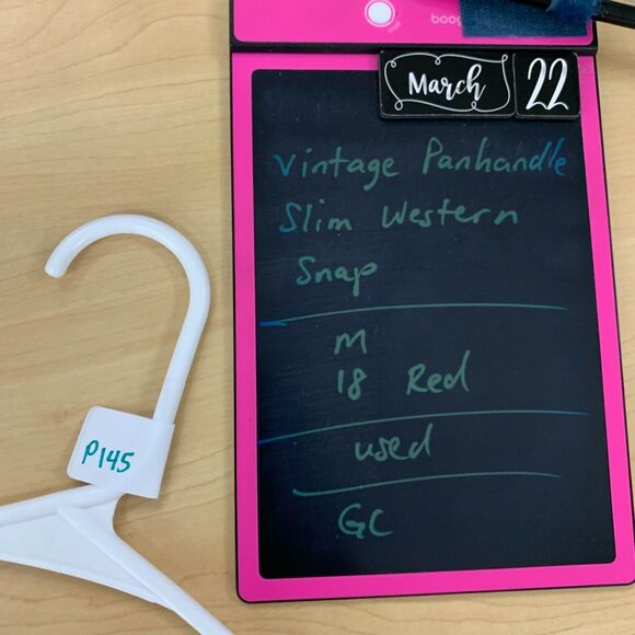 Vintage Panhandle Slim Shirt Mens 18 Red Short Sleeve Pearl Snap Button Western - Picture 7 of 8